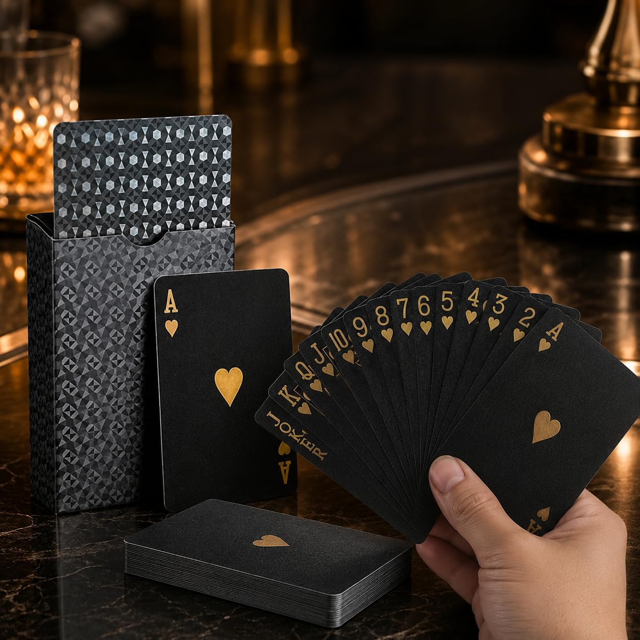 Cooperative Card Game - Waterproof Black Gold Playing Cards,Tear-Resistant High-Quality