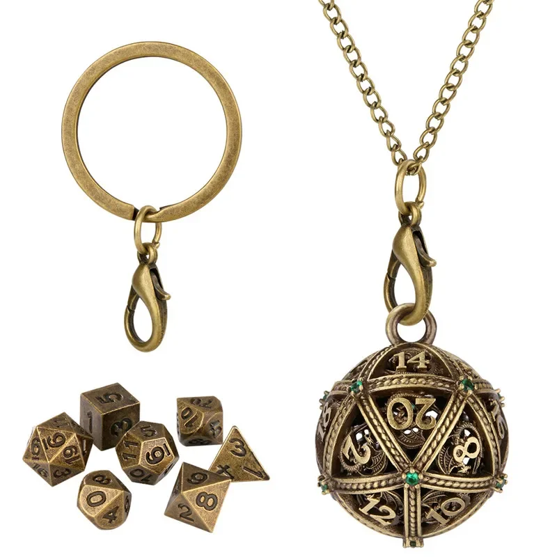 Dice Set Polyhedral - Antique Round D20 Case Pendant Key