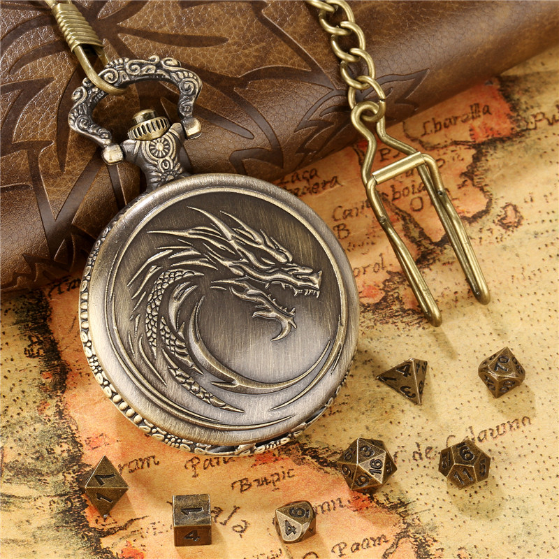 Dice Set Polyhedral - Engraved Dragon Totem Pattern Pocket Watch