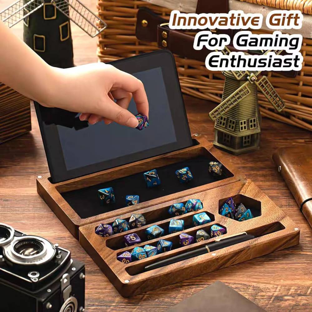 Board Game Organization - Wooden Dice Storage Box Walnut Dice