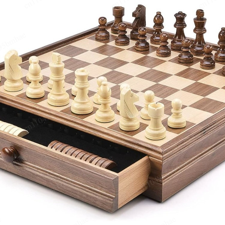Walnut solid wood chess checke - огляд і ціна Chess Set Wooden