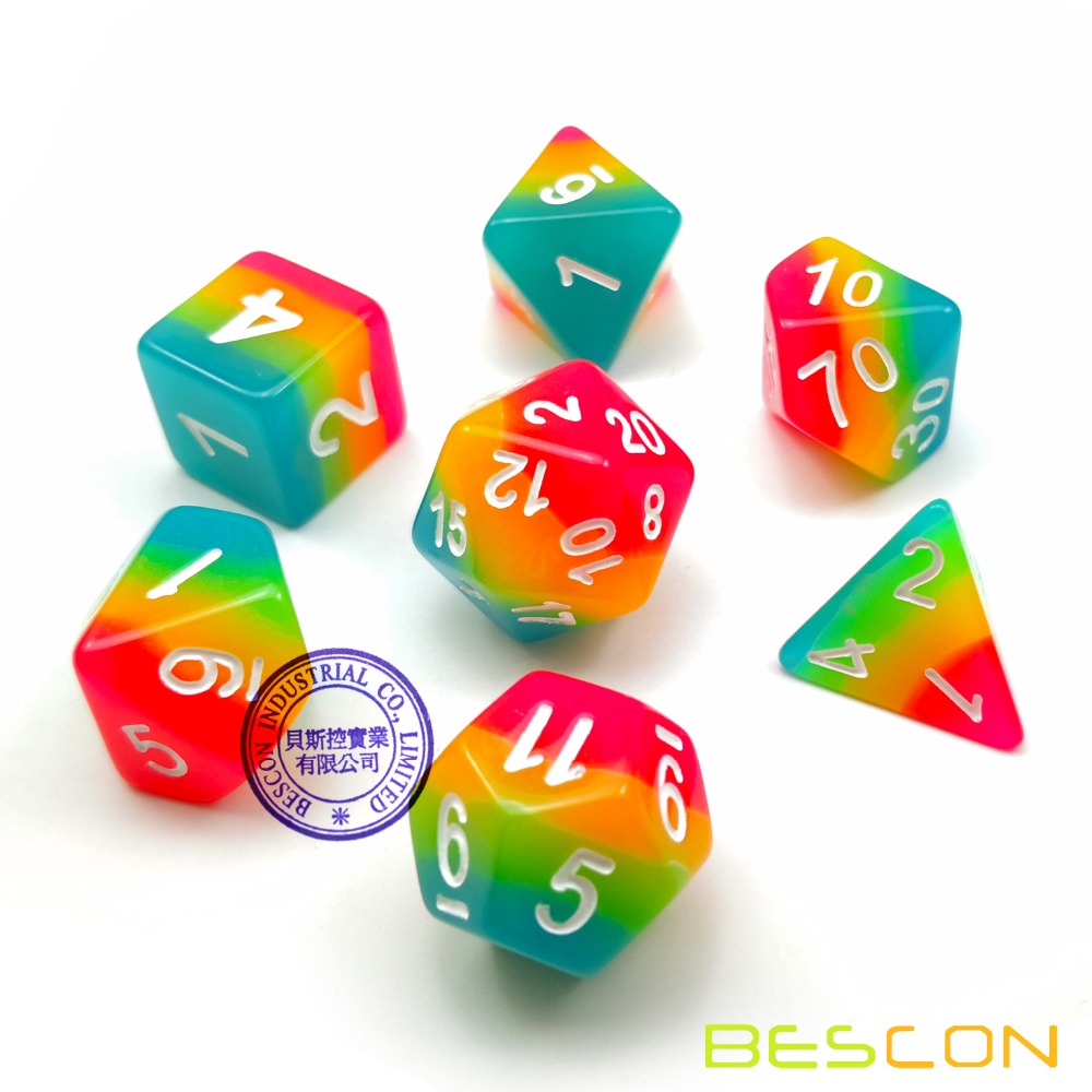 Bescon Fantasy Rainbow Glowing - огляд і ціна Dice Set Polyhedral