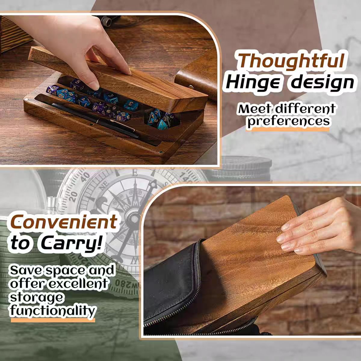 Wooden Dice Storage Box Walnut - огляд і ціна Board Game Organization
